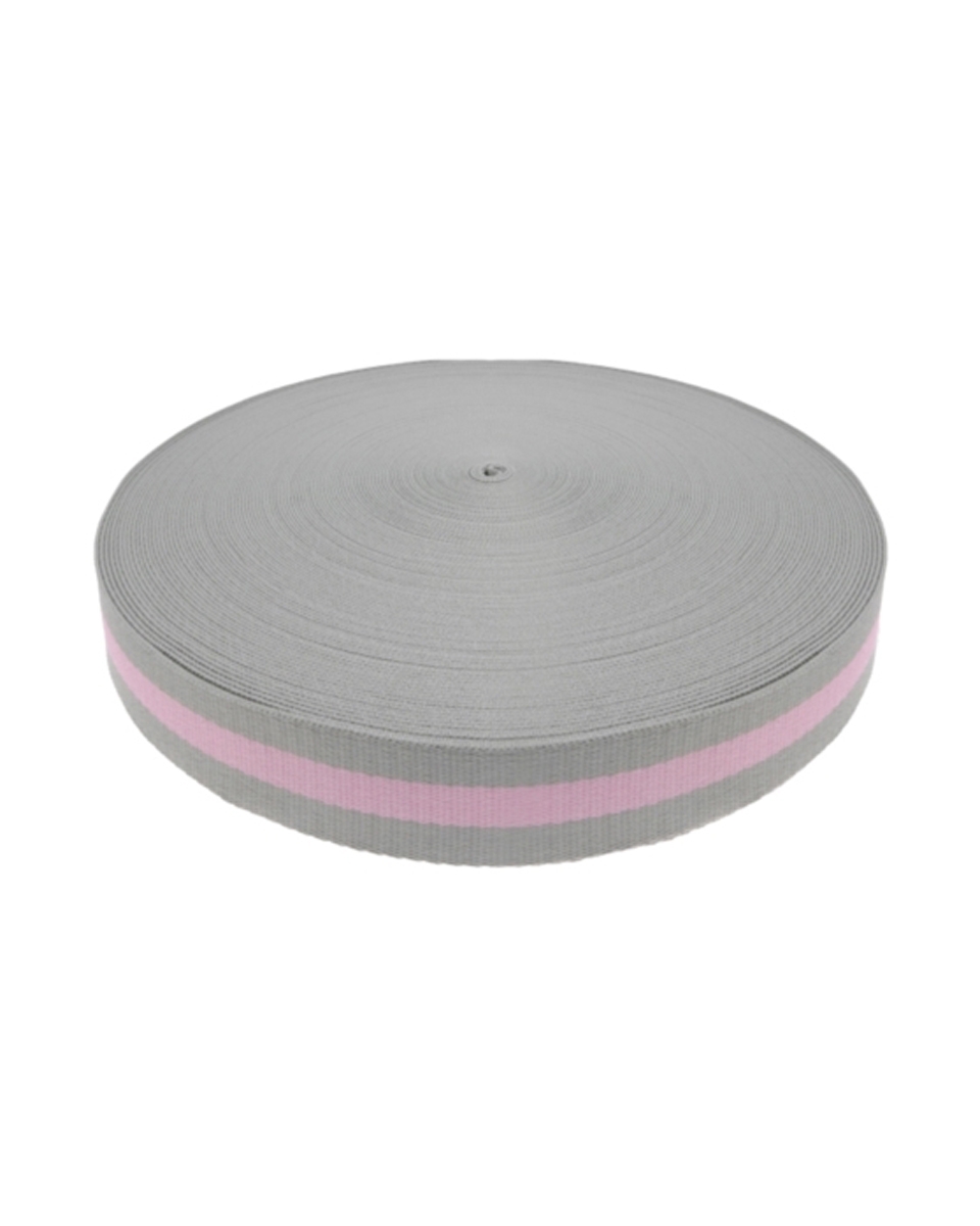 POLYCOTTON POPRUH 38 MM / 1,40 (+/- 0,05) MM (22) ŠEDÁ-RŮŽOVÁ-ŠEDÁ 50 YD