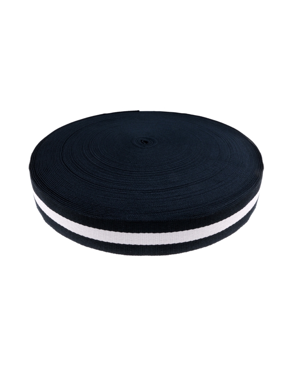 POLYCOTTON WEBBING  1,40 (+/- 0,05) MM NAVY BLUE AND WHITE 50 YD