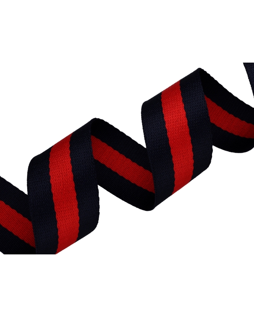 Polycotton webbing 38 mm / 1,40 (+/- 0,05) mm navy blue and red 50 yd