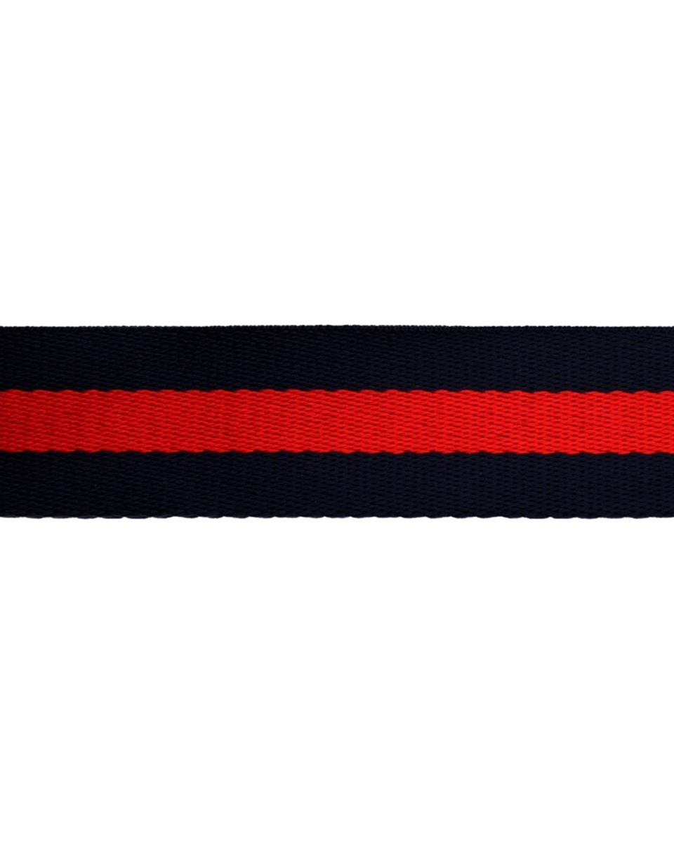 Polycotton webbing 38 mm / 1,40 (+/- 0,05) mm navy blue and red 50 yd