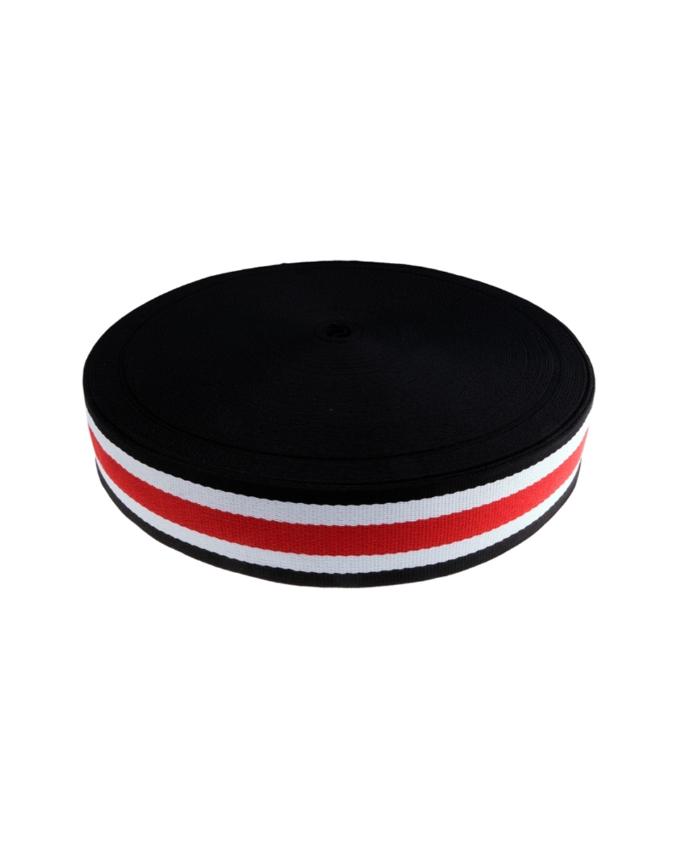 Polycotton webbing  1,40 (+/- 0,05) mm (42) navy blue, white and red 50 yd