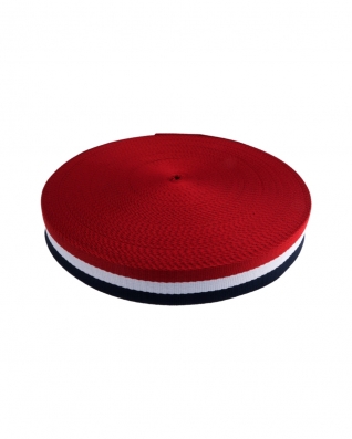 Polycotton tragband 38 mm / 1,40 (+/- 0,05) mm (7) marineblau, weiss und rot 50 yd