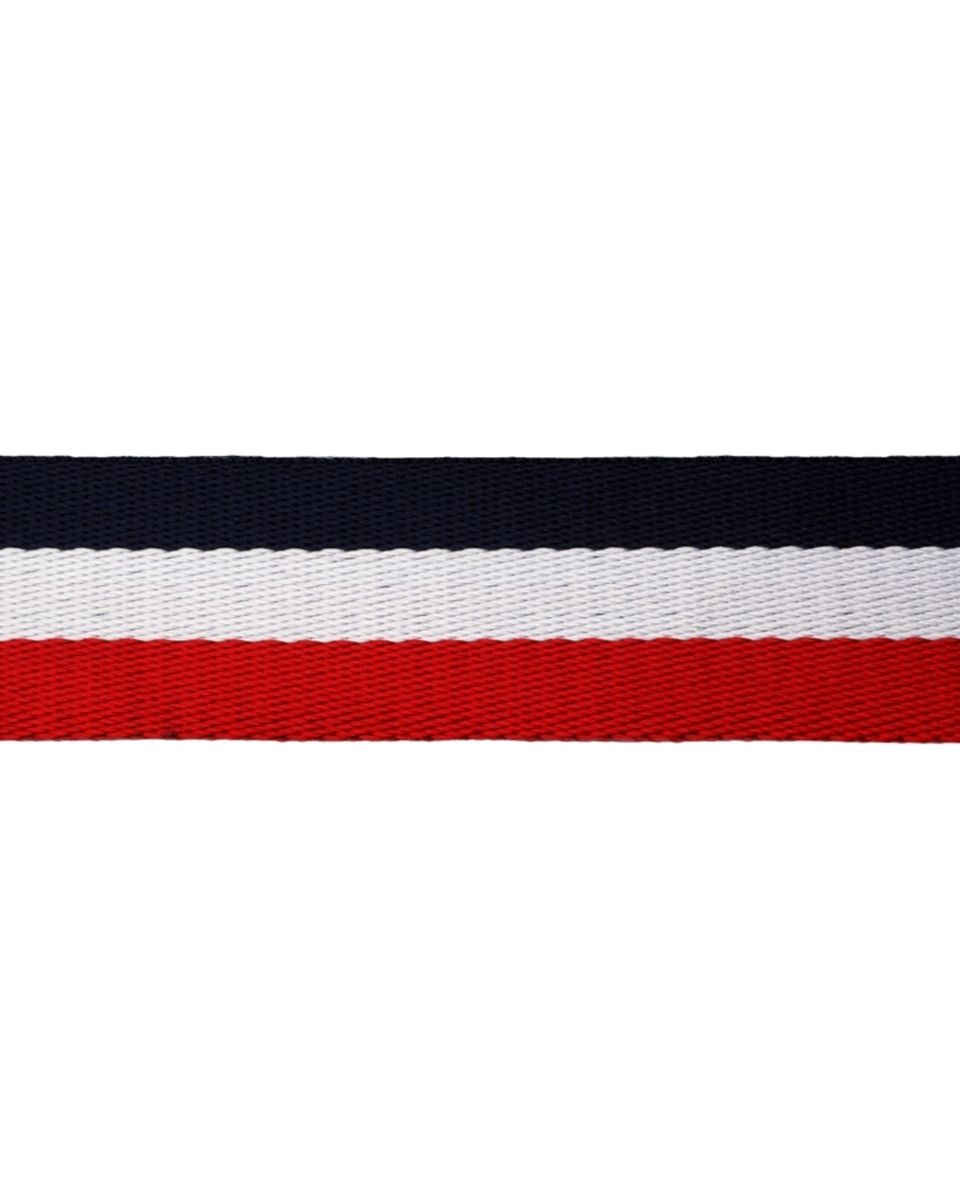 Polycotton webbing 38 mm / 1,40 (+/- 0,05) mm (7) navy blue, white and red 50 yd