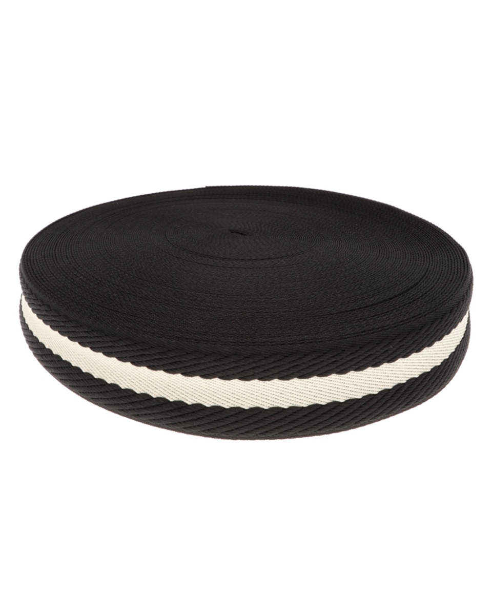 Polycotton webbing 38 mm/2,0 black and beige 50 yd Polycotton webbing 38 mm/2,0 black and beige 50 yd