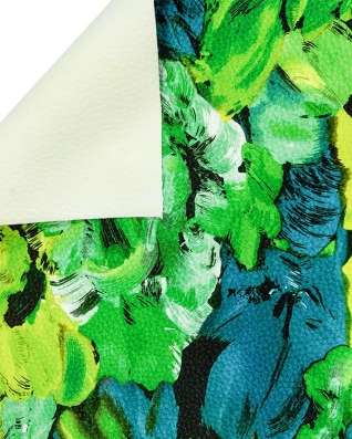 IMITATION LEATHER GREEN PAINTED FLOWERS 140 CM 1 MB