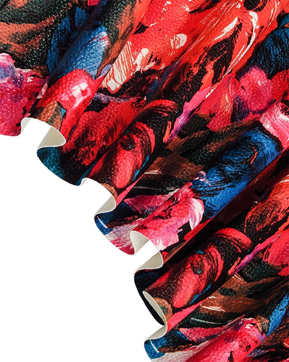 KUNSTLEDER ROT GEMALTE BLUMEN 140 CM 1 LM