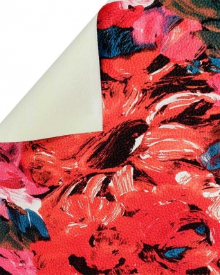 IMITATION LEATHER RED PAINTED FLOWERS 140 CM 1 MB
