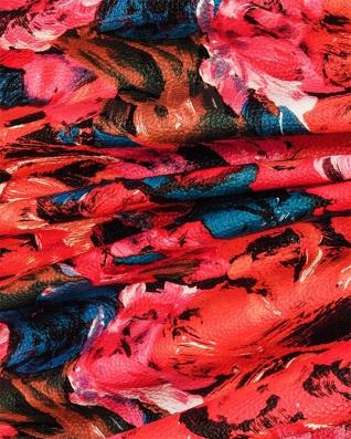 IMITATION LEATHER RED PAINTED FLOWERS 140 CM 1 MB