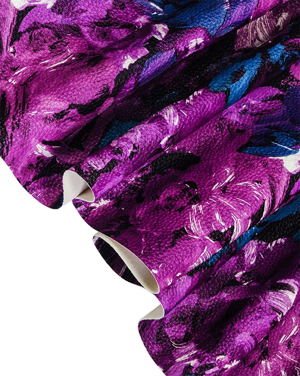 IMITATION LEATHER VIOLET PAINTED FLOWERS 140 CM 35 MB IMITATION LEATHER VIOLET PAINTED FLOWERS 140 CM 35 MB