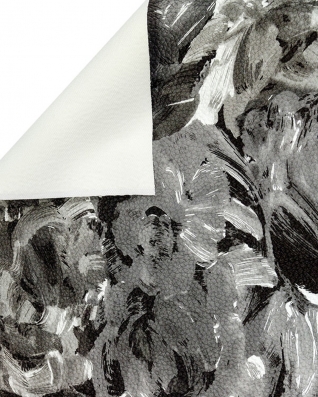 IMITATION LEATHER GRAY PAINTED FLOWERS 140 CM 1 MB