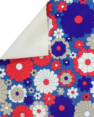 IMITATION LEATHER BLUE FLOWERS 140 CM 35 MB