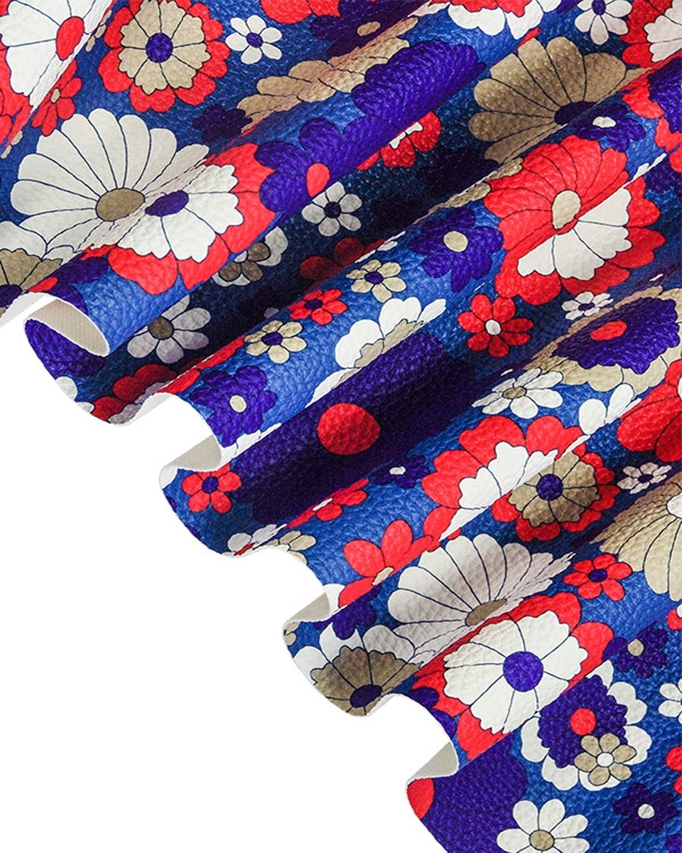 IMITATION LEATHER BLUE FLOWERS 140 CM 1 MB