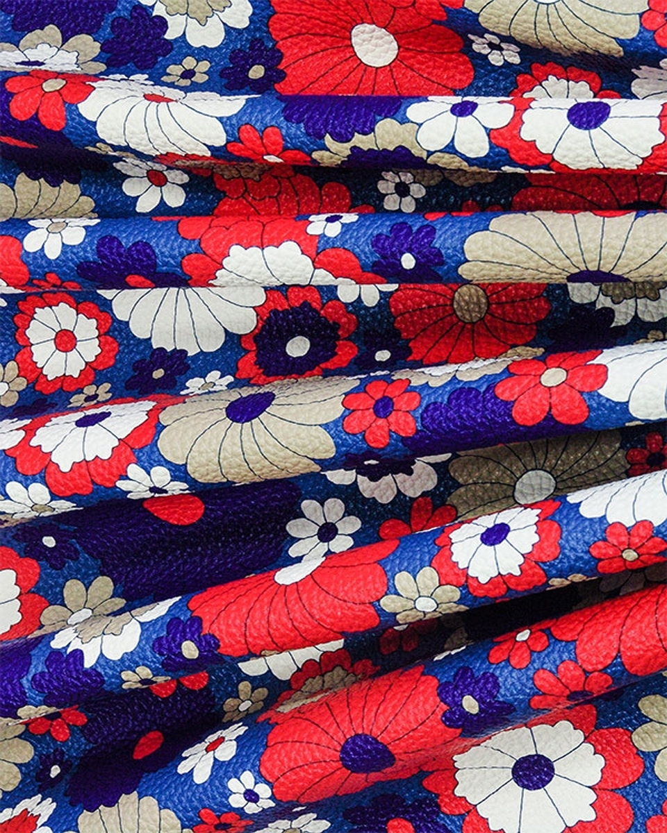 IMITATION LEATHER BLUE FLOWERS 140 CM 1 MB