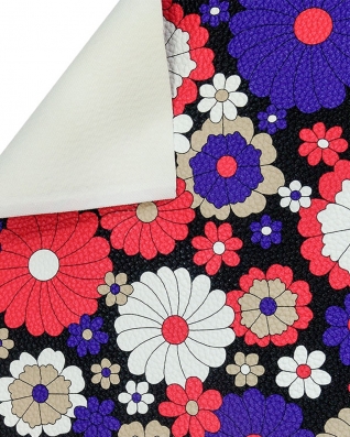 KUNSTLEDER SCHWARZ BLUMEN 140 CM 35 LM