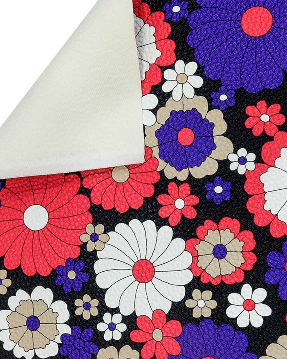 IMITATION LEATHER BLACK FLOWERS 140 CM 35 MB