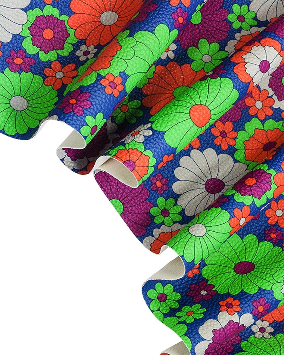 IMITATION LEATHER GREEN FLOWERS 140 CM 1 MB
