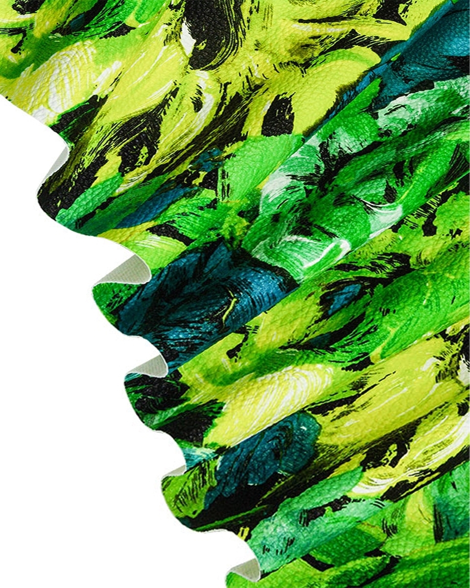 IMITATION LEATHER GREEN PAINTED FLOWERS 140 CM 35 MB