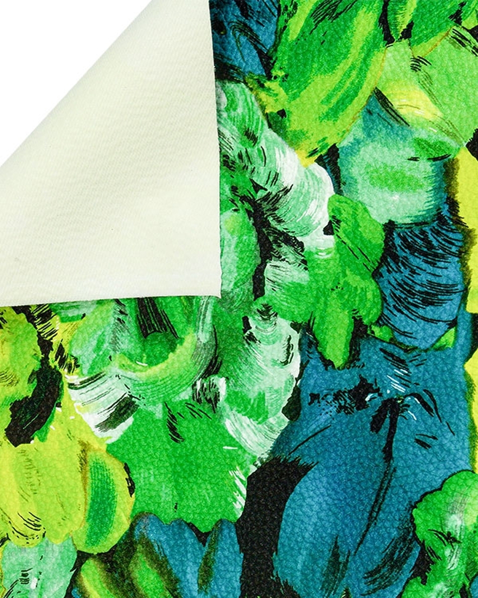 IMITATION LEATHER GREEN PAINTED FLOWERS 140 CM 35 MB