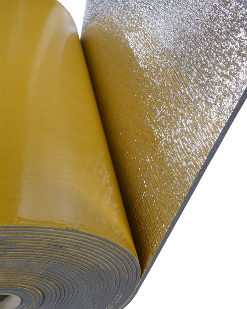 Self-adhesive cross-linked foam with foil