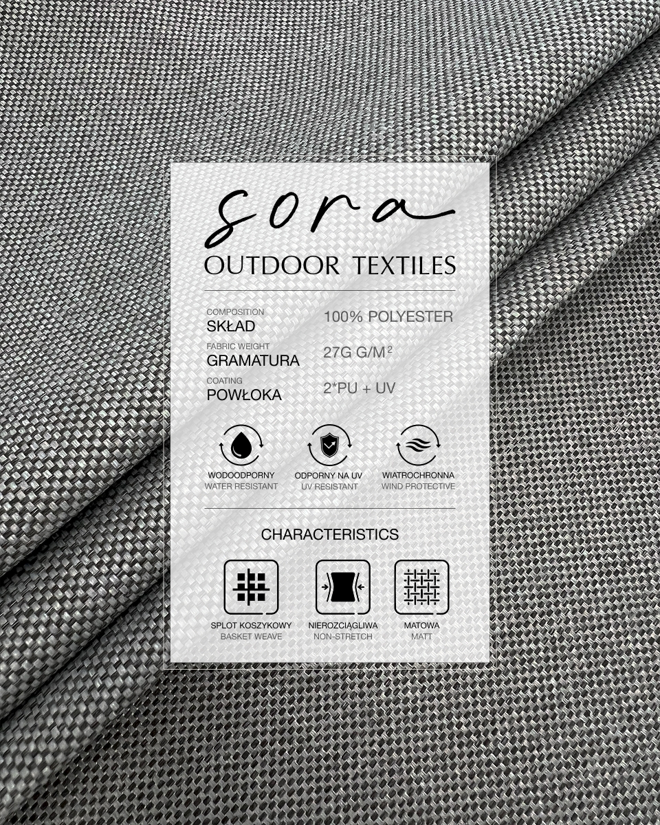Tkanina wodoodporna PU*2 z powłoką UV - Sora grafitowa szarość Tkanina wodoodporna PU*2 z powłoką UV - Sora grafitowa szarość