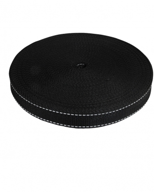 Reflective webbing 25 mm / 1,4 mm black 580 pp 50 mb