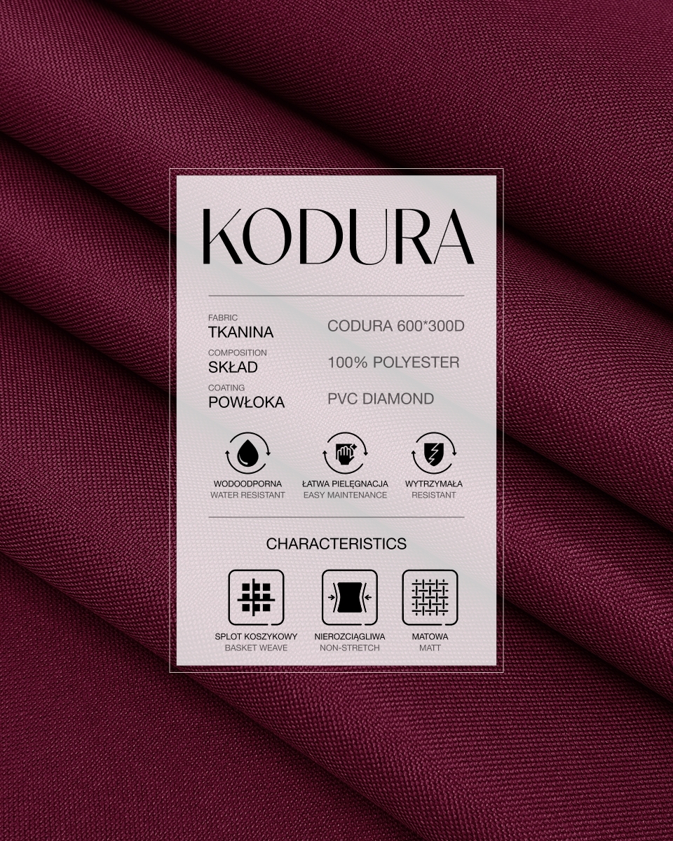 Tkanina wodoodporna Kodura 600D*300D PVC (525) bordowa
