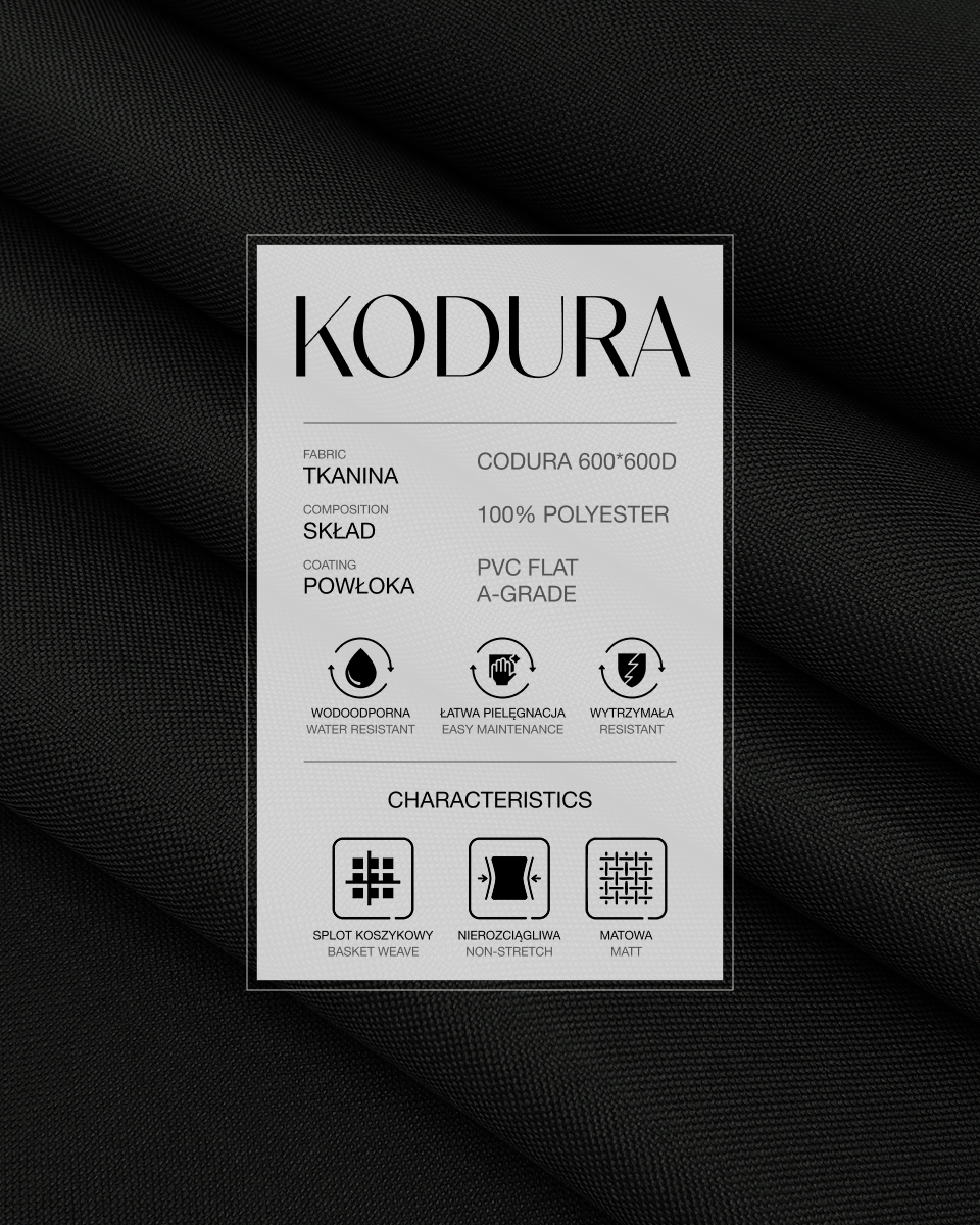 Tkanina wodoodporna Kodura 600D*600D PVC-FLAT A-GRADE (580) czarna