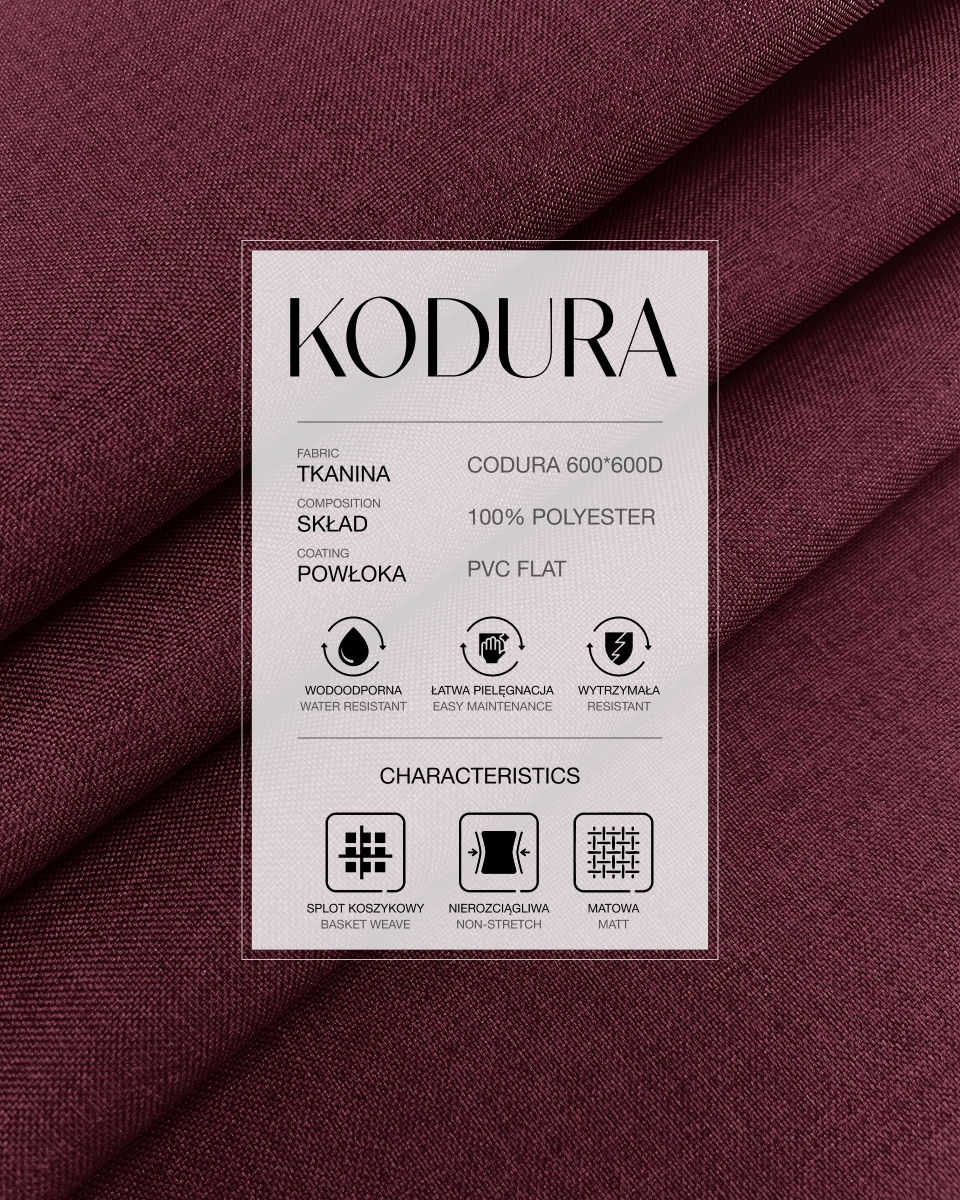 Tkanina wodoodporna Kodura 600D*600D PVC-FLAT (048) bordowa dwuton