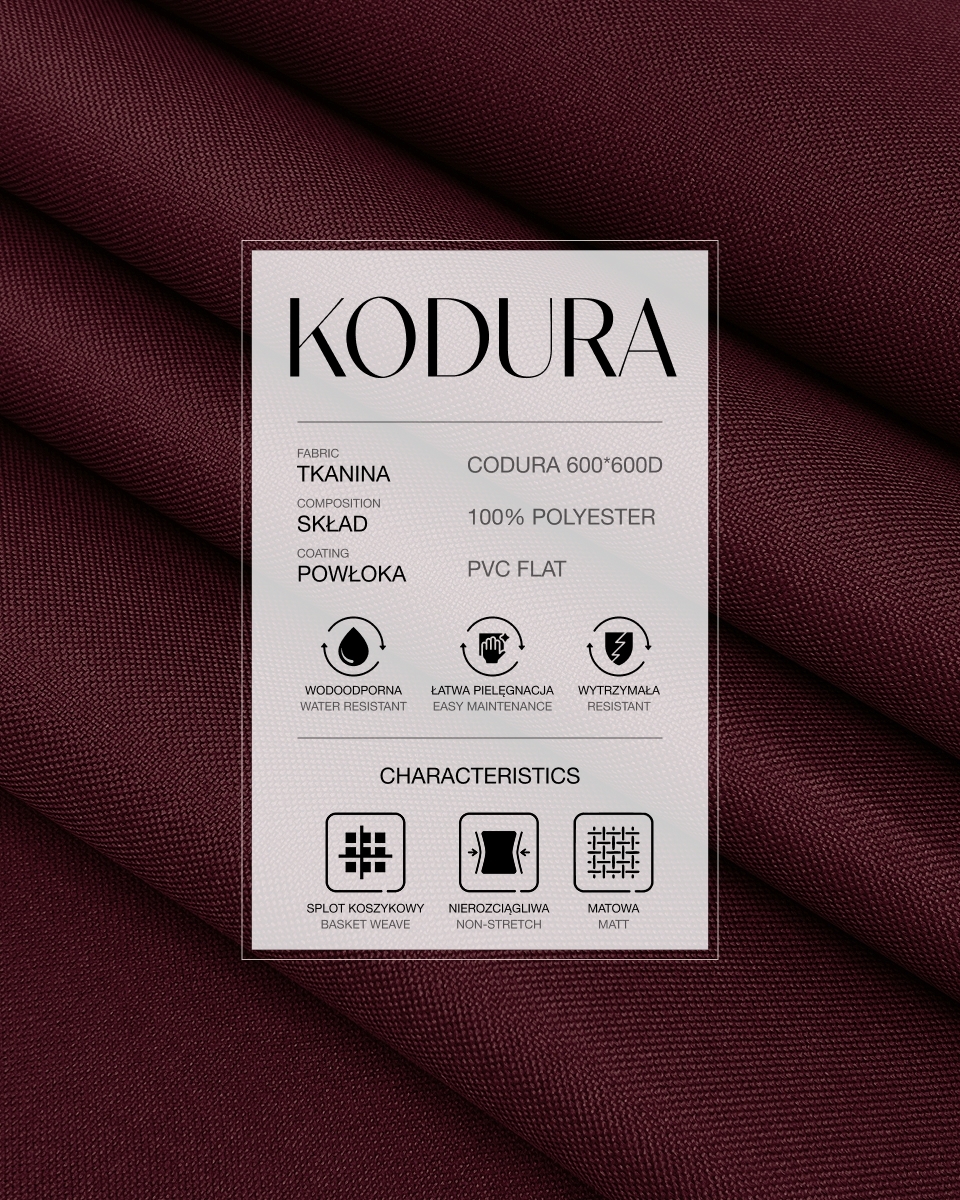 Kodura tkanina poliestrowa 600D*600D PVC-F (048) bordowa